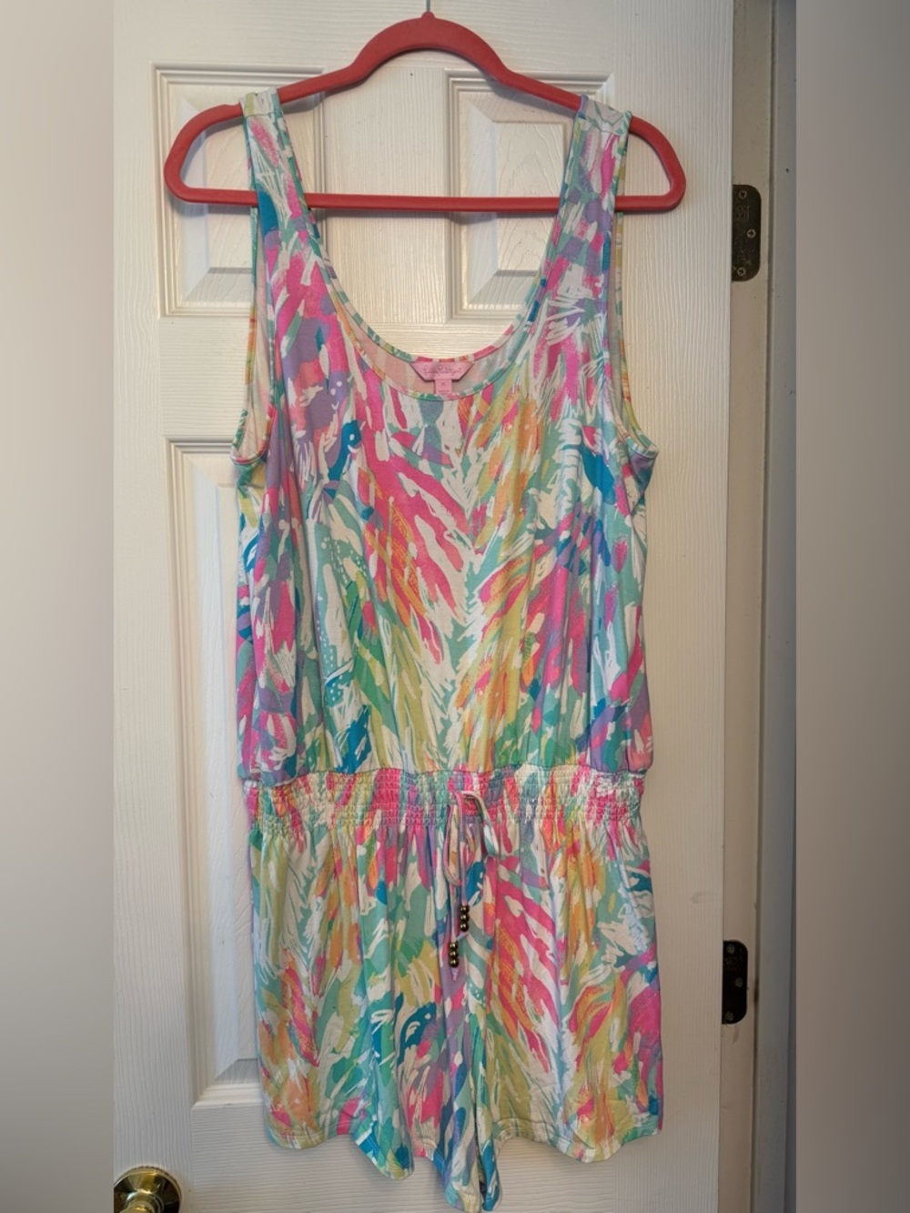 Lilly Pulitzer Multicolor Brushstroke Tank Romper - Pink, Turquoise, Yellow